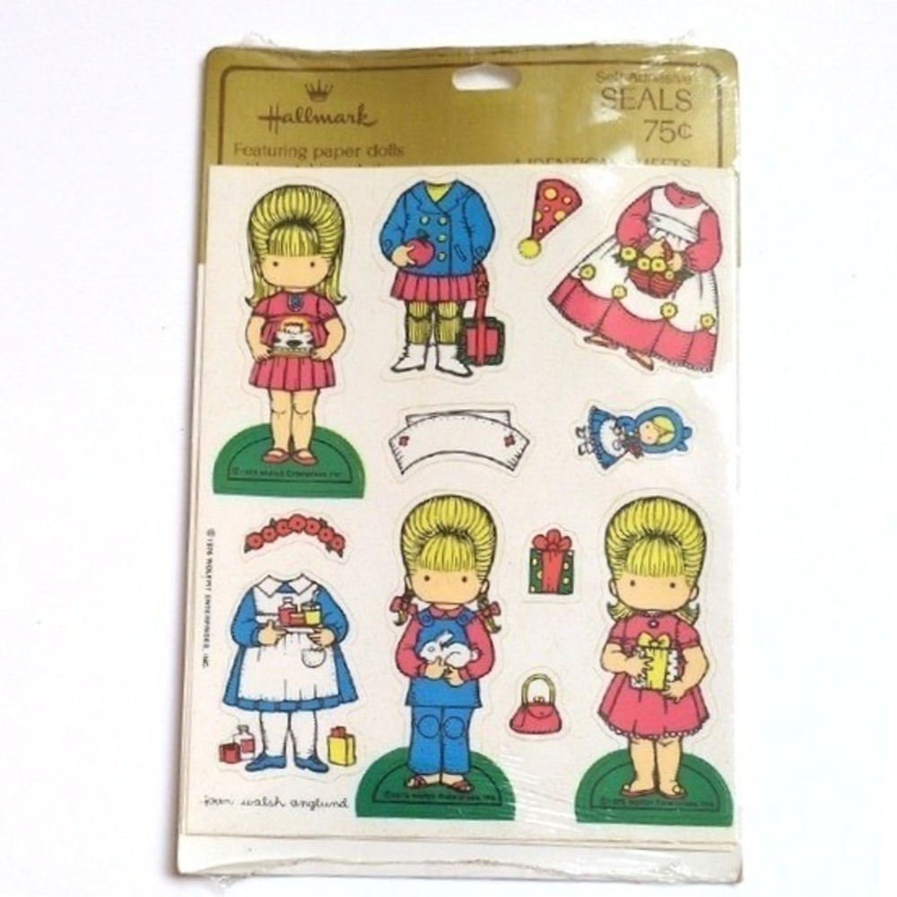 NIP Vtg 70s Hallmark Dress Up Dolls Sticker Sheet Seals - Joan Walsh Anglund Art